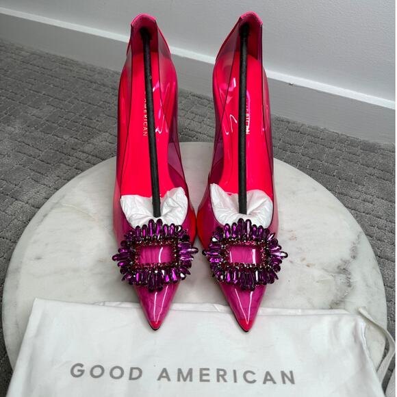 NEW Good American Cinder-F*cking-Ella Pumps Crystal Hot Pink Size 8.5 - Picture 1 of 11